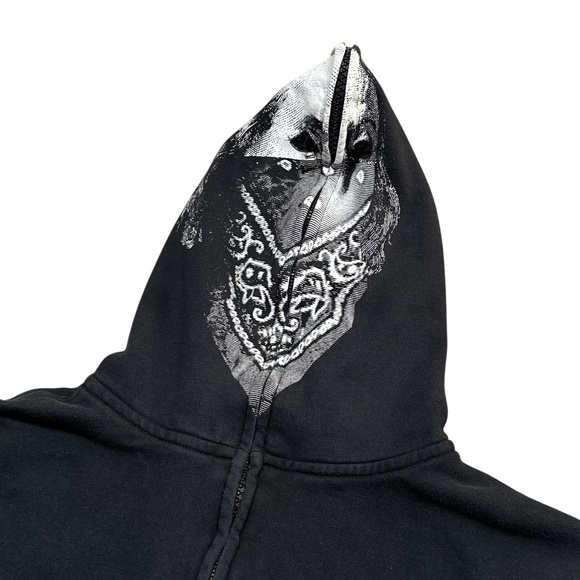 Vintage Y2K Famous Stars & Straps Ben Franklin Mask Zip Thermal Hoodie Mens L - Picture 4 of 10